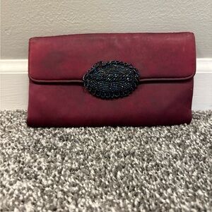 Vintage Burgundy Clutch with Beaded Accent